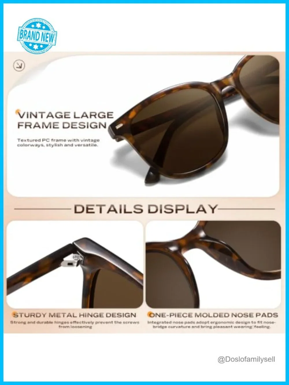 Retro Oversized Polarized Sunglasses Women Men Big Frame UV400 Protection